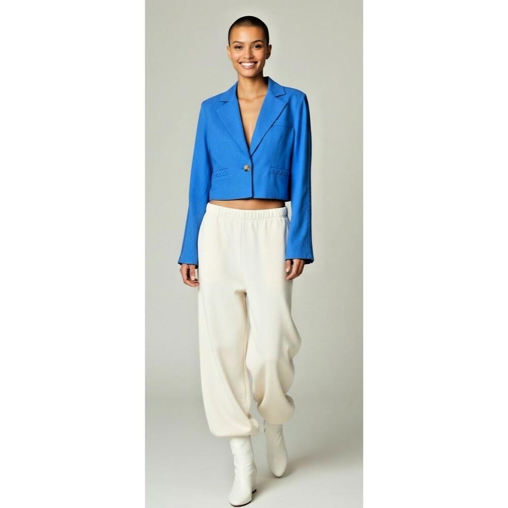 Jason Wu NEW womens cropped long sleeve braid linen notch vibrant blue blazer XS